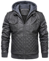 Classic Men's Leather Bomber Jacket With Ribbed Trim And Detachable Hood