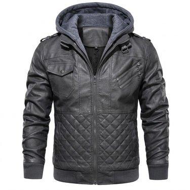 Classic Men's Leather Bomber Jacket With Ribbed Trim And Detachable Hood