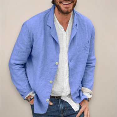 Classic Men’s Linen Blazer With Button Front And Notch Lapel