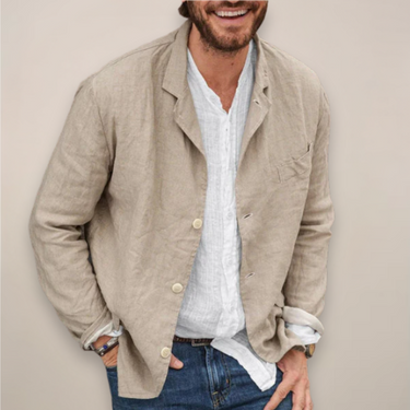 Classic Men’s Linen Blazer With Button Front And Notch Lapel