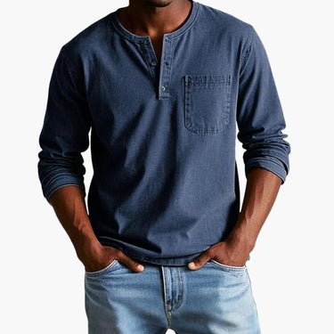 Classic Men’s Long Sleeve Henley T Shirt With Button Placket And Chest Pocket