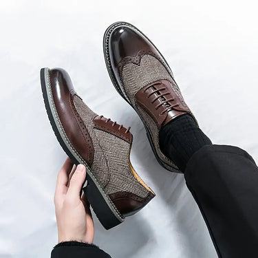 Classic Men’s Oxford Brogue Shoes With Wingtip Tweed Panel Lace Up