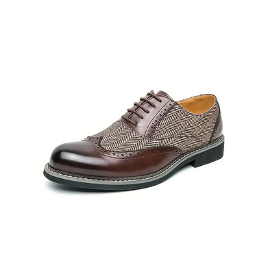 Classic Men’s Oxford Brogue Shoes With Wingtip Tweed Panel Lace Up