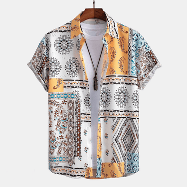Classic Men’s Printed Short Sleeve Shirt And Drawstring Shorts Set