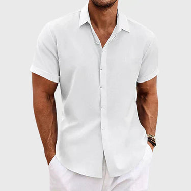 Classic Men’s Short Sleeve Button Up Shirt With Spread Collar