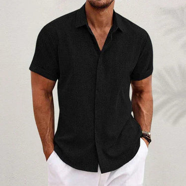 Classic Men’s Short Sleeve Button Up Shirt With Spread Collar