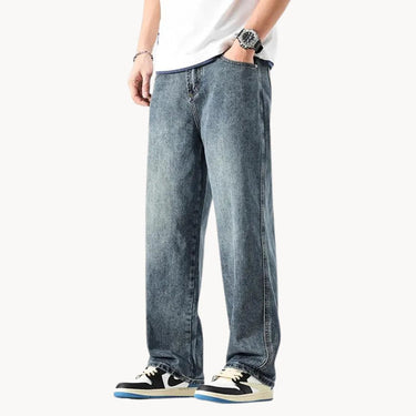 Classic Men’s Straight Leg Denim Jeans With Five Pocket Design And Button Closure
