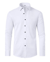 Close-up of the buttoned cuffs on a men's long-sleeve stretch shirt