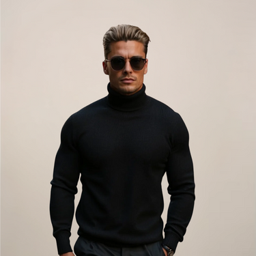 Classic Men’s Turtleneck Sweater With Ribbed Cuffs And Hem