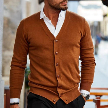 Classic Men’s V Neck Cardigan With Button Front And Ribbed Cuffs