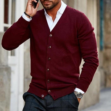 Classic Men’s V Neck Cardigan With Button Front And Ribbed Cuffs
