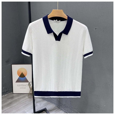 Classic Men’s Zigzag Knit Polo Shirt With Short Sleeve And Contrast Collar