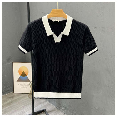 Classic Men’s Zigzag Knit Polo Shirt With Short Sleeve And Contrast Collar