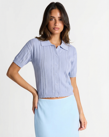 Classic Striped Short Sleeve Button Women Shirt