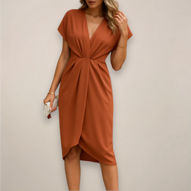 Classic V-Neck Wrap Front Midi Dress