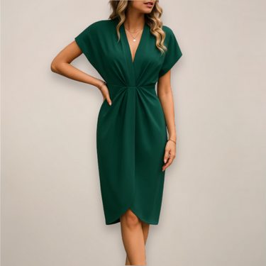 Classic V-Neck Wrap Front Midi Dress