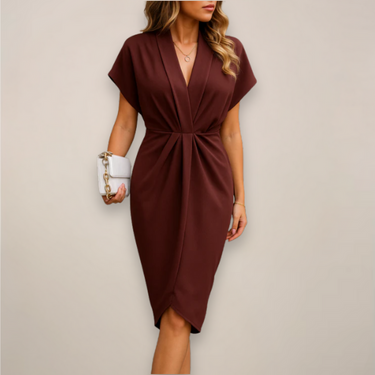 Classic V-Neck Wrap Front Midi Dress
