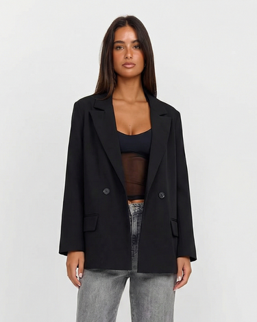 Classic Women’s Double Breasted Blazer With Notch Lapel And Relaxed Fit
