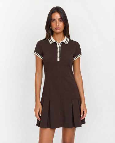 Classic Women’s Polo Collar Mini Dress With Contrast Trim And Pleated Hem
