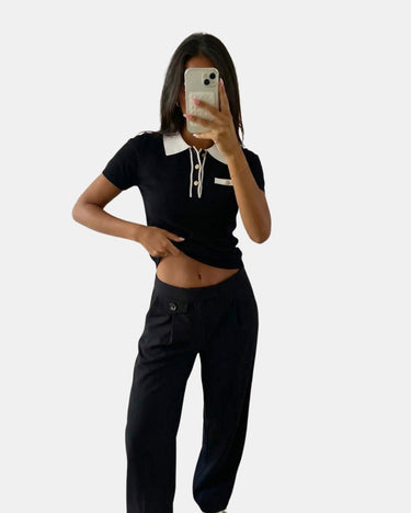 Classic Women’s Polo Shirt With Contrast Collar And Button Placket