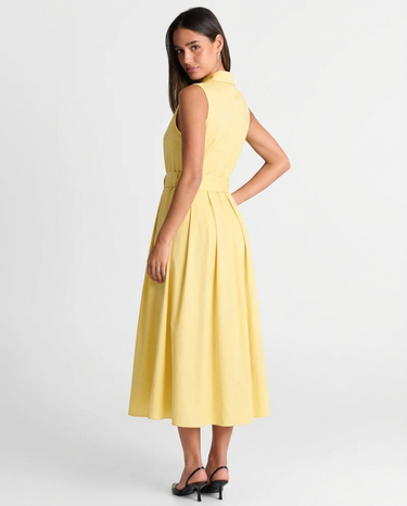 Classic Women’s Sleeveless Midi Dress With Pleated Waist And Button Front