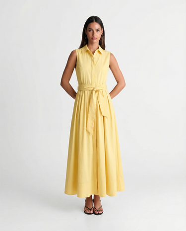 Classic Women’s Sleeveless Midi Dress With Pleated Waist And Button Front