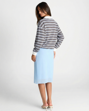 Classic Women’s Striped Long Sleeve Polo Shirt with Button Placket