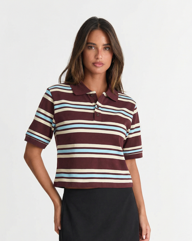 Classic Women’s Striped Polo Shirt With Short Sleeve And Button Placket