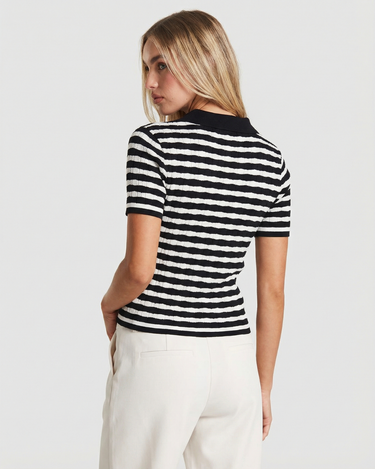 Classic Women’s Striped Short Sleeve Polo Shirt with Contrast Collar