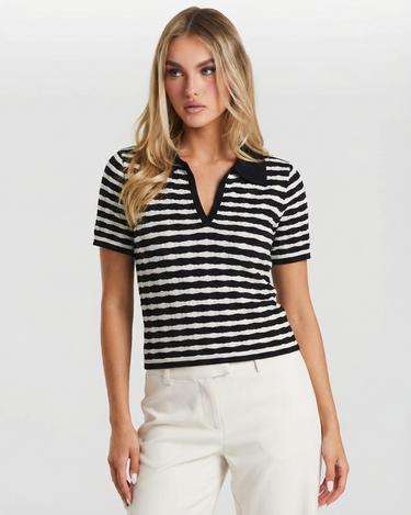 Classic Women’s Striped Short Sleeve Polo Shirt with Contrast Collar