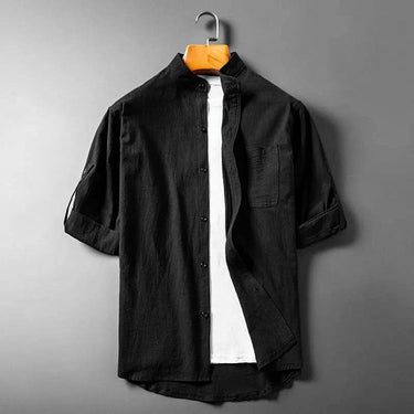 Clean Men’s Band Collar Button Down Shirt With Chest Pocket And Long Sleeve