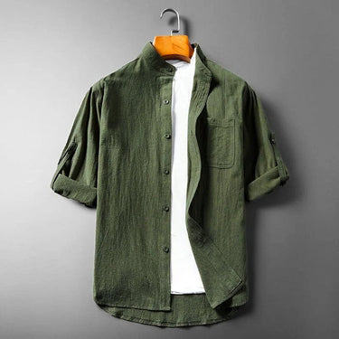 Clean Men’s Band Collar Button Down Shirt With Chest Pocket And Long Sleeve