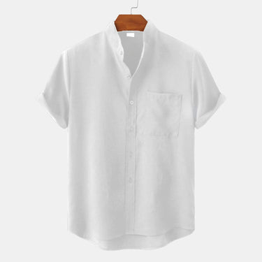 Clean Men’s Band Collar Short Sleeve Shirt With Chest Pocket And Button Front