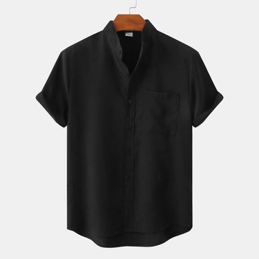 Clean Men’s Band Collar Short Sleeve Shirt With Chest Pocket And Button Front