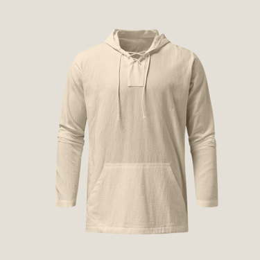 Clean Men’s Hooded Top With Lace Up V Neck And Kangaroo Pocket