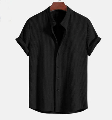 Clean Men’s Mandarin Collar Short Sleeve Shirt With Button Front