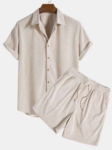 Clean Men’s Ribbed Short Sleeve Shirt And Drawstring Shorts Set
