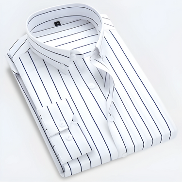 Clean Men’s Striped Dress Shirt With Button Front And Long Sleeve