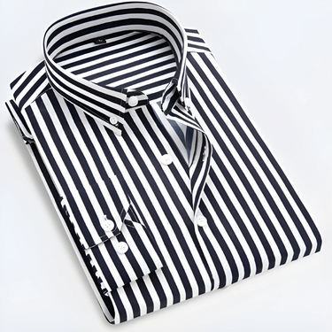 Clean Men’s Striped Dress Shirt With Button Front And Long Sleeve