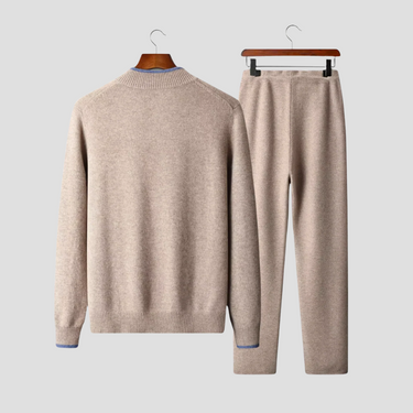 Clean Men’s Zip Up Jacket And Drawstring Trousers Set With Ribbed Collar