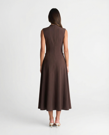 Clean Women’s A Line Midi Dress With Sleeveless Design And Flared Skirt