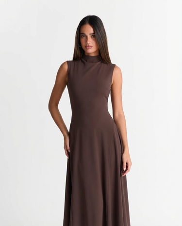 Clean Women’s A Line Midi Dress With Sleeveless Design And Flared Skirt