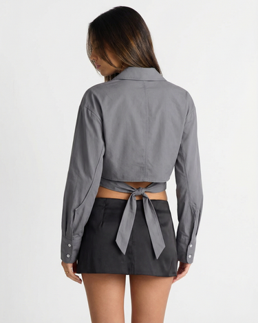 Clean Women’s Cropped Button Up Shirt With Tie Back Detail