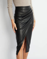 Coated Midi Skirt with Front Slit
