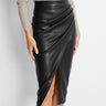 Coated Midi Skirt with Front Slit