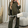 Contrast Trim Knit Lounge Set with Wide Leg Trousers