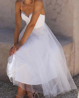 Corset Bodice Wedding Guest Dress with Tulle Midi Skirt