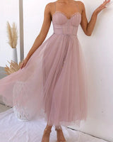 Corset Bodice Wedding Guest Dress with Tulle Midi Skirt