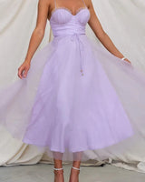 Corset Bodice Wedding Guest Dress with Tulle Midi Skirt