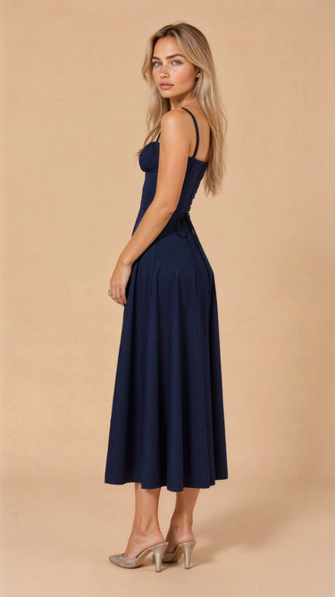 Corset Midi Dress Structured Skirt